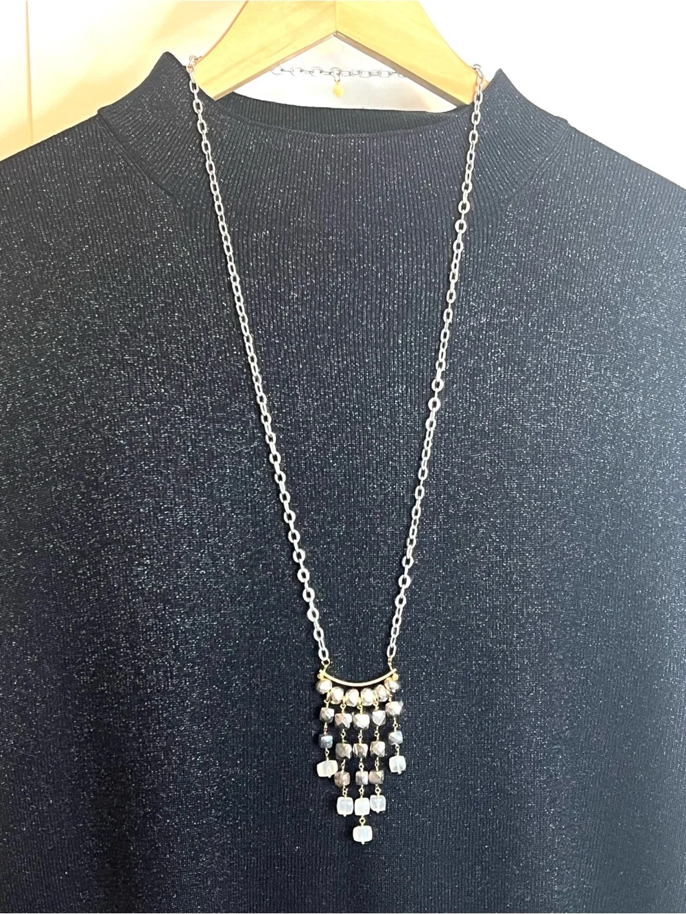 Catherine Page 31” Silver Tone Link Necklace with Waterfall Pendant